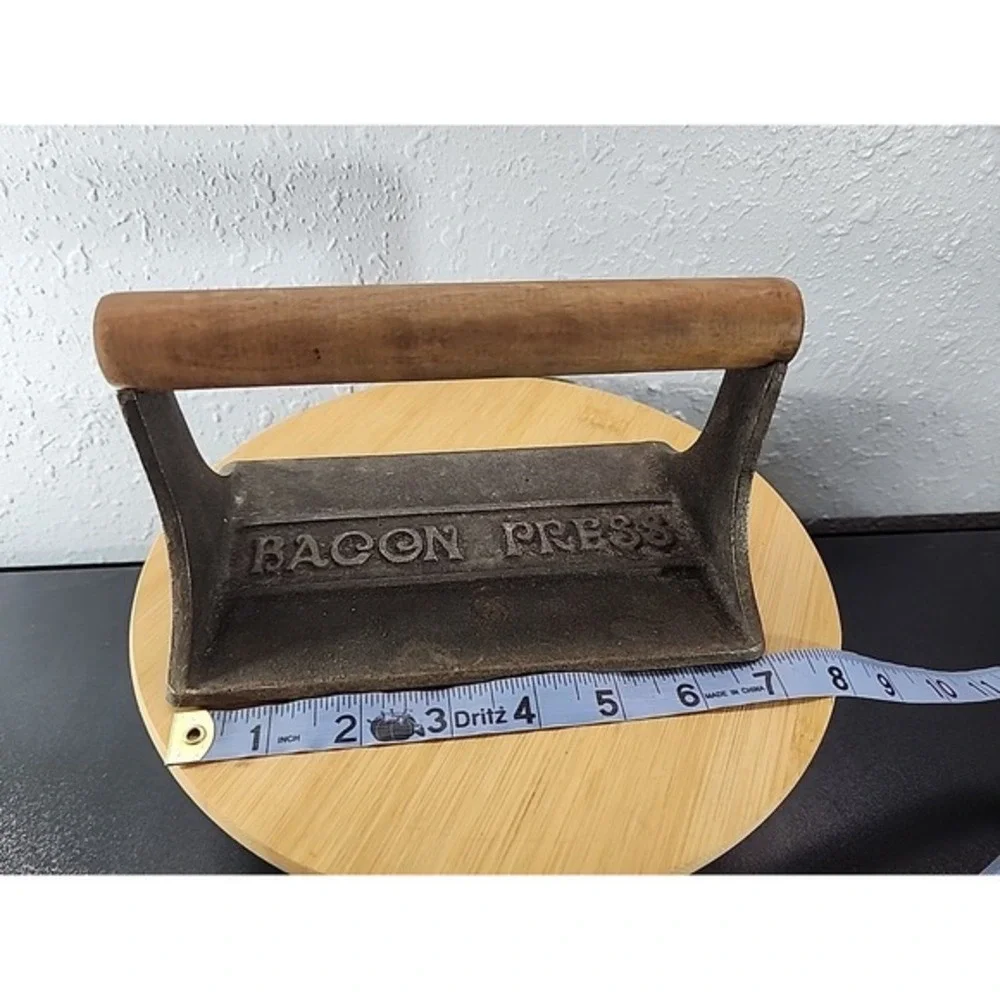 Vintage Bacon Press‎ Cast Iron w/Wood Handle Unknown Age